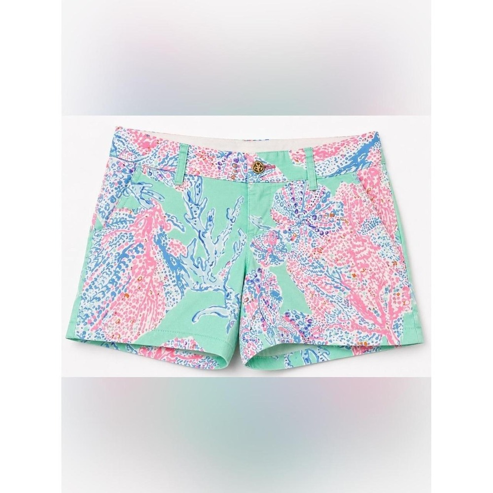 Lilly Pulitzer Callahan Chino Shorts Size 6 Minty Fresh Fansea 5" Inseam Preppy